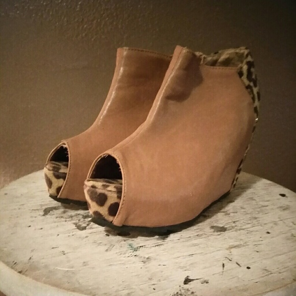 Shoes - No Label-Leopard Peep-Toe Boot
